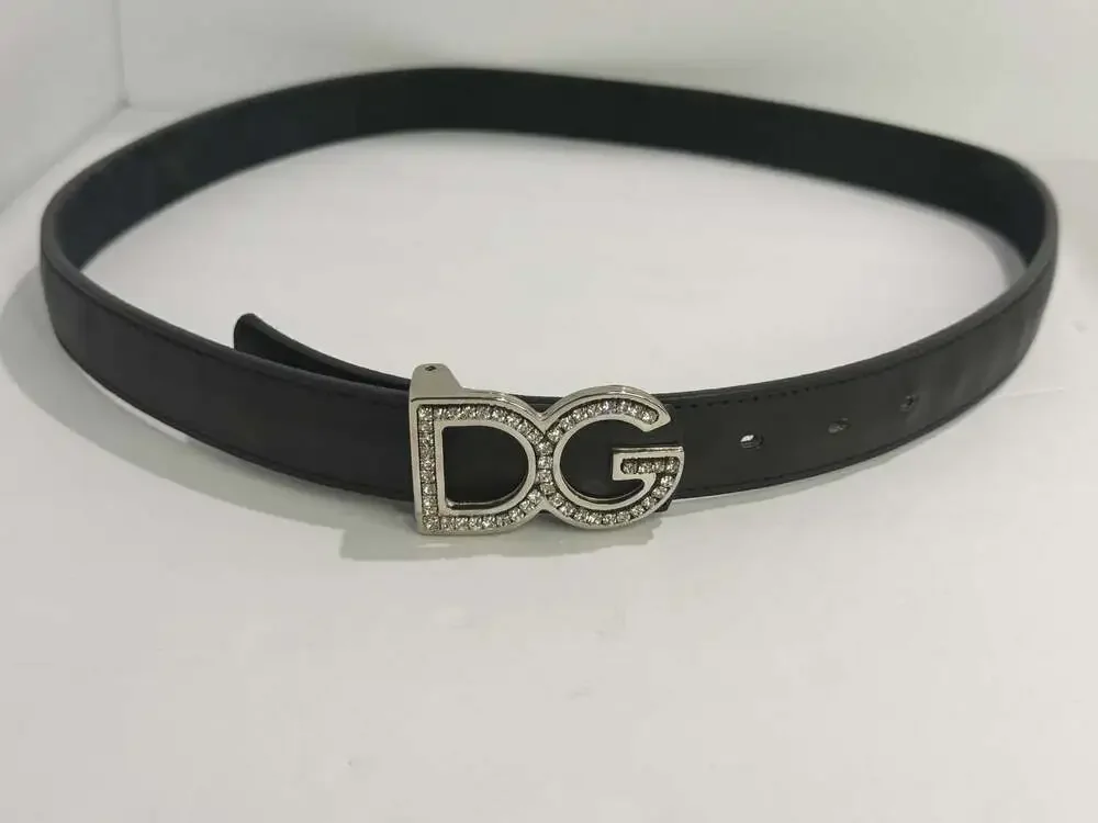 DG Embellished Black Leather Belt